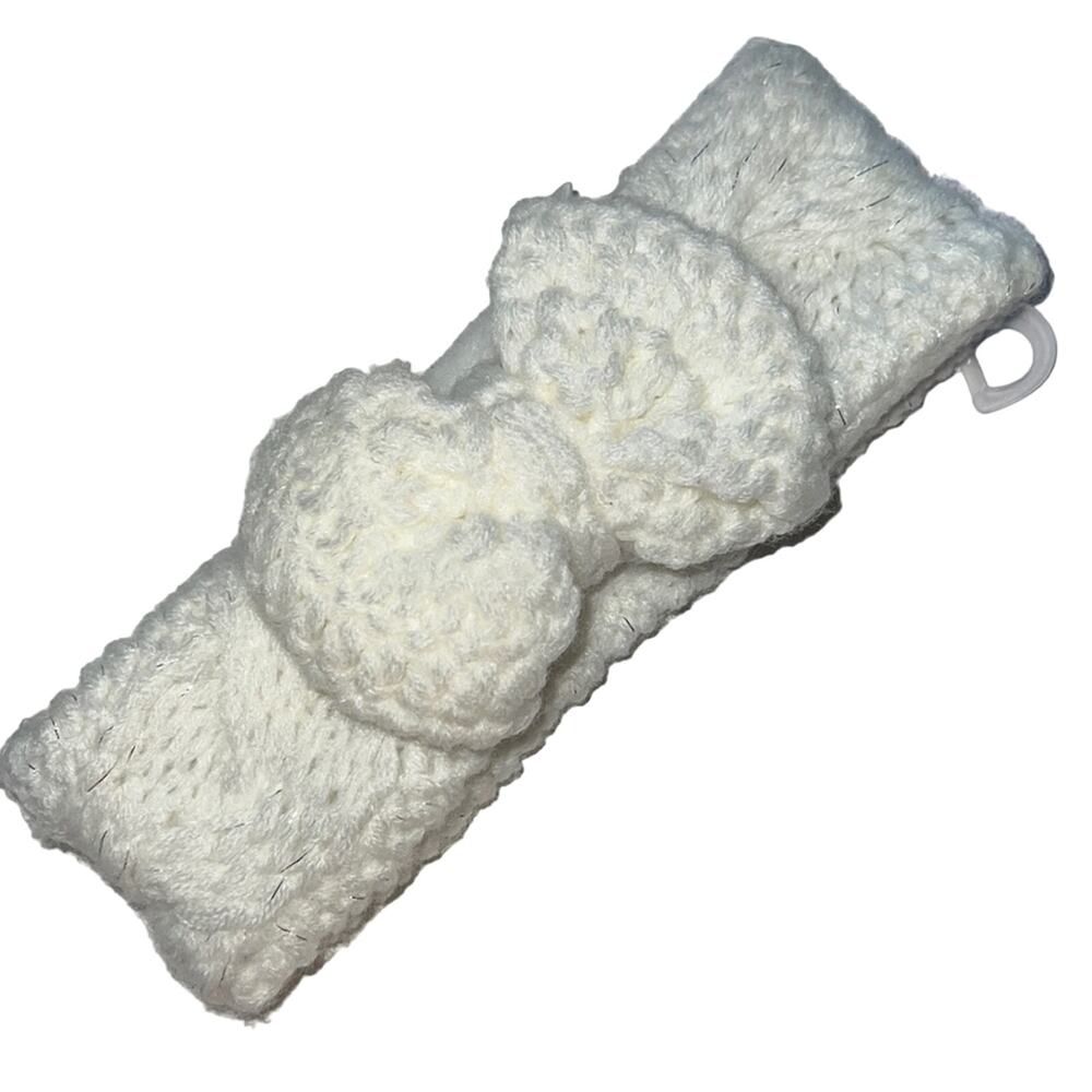Starting Out White Knit Headband w/ Bow & Silver Metallic Accents, Infant, NWT!!